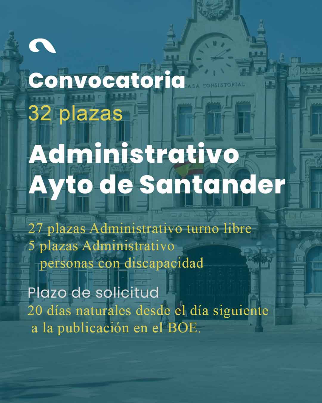 Publicada convocatoria Administrativo/a Ayuntamiento de Santander: 32 plazas